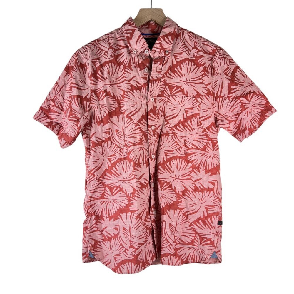 Allen Edmonds Mens Hawaiian Leaf Camp Button Down Short Sleeve Shirt